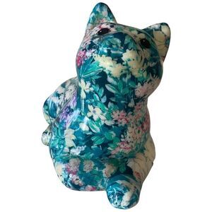 Vintage 70s Floral Decoupage Resin Kitty Cat Statue Figurine